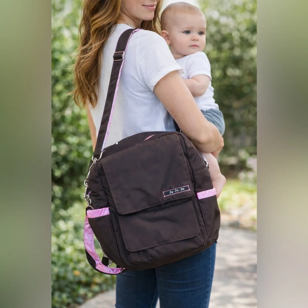 Maternity Ju-Ju-Be NWOT luxury Brown and Pink messenger/shoulder diaper bag.